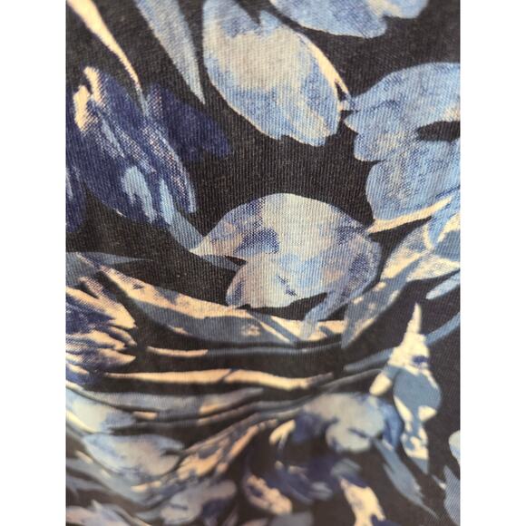 Roaman's T Shirt 22/24 1x Womens Plus Size Blue Floral Key Hole Back Art Deco - Picture 3 of 6